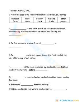 Grade 2 Ramadan Reading Comprehension — Printable Worksheet