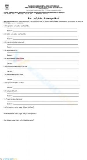 Facts and Opinions Scavenger Hunt