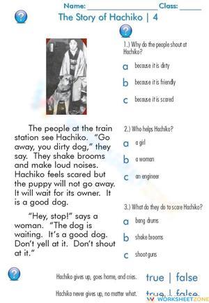 Hachiko Story Worksheet | Grade 3 Printable Reading
