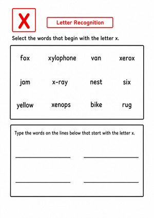 Printable Letter X Recognition Worksheet | Grade K-2 ELA