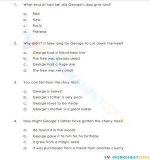 Grade 2 George and His Hatchet — Printable No-Prep Worksheet