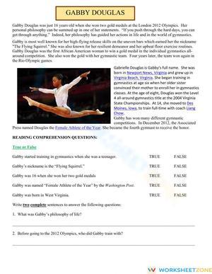 Gabby Douglas Reading Comprehension | Grade 9-12 Ready
