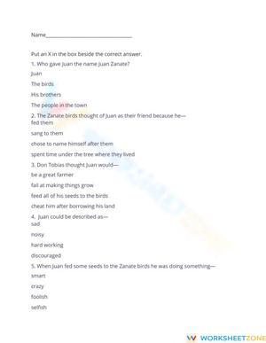 Printable The Harvest Birds Reading Worksheet | Grade 3-4