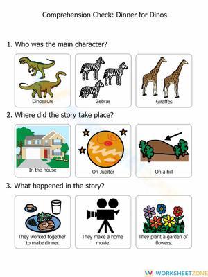 Printable Dinner for Dinos Reading Worksheet | Grade 1