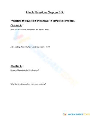 Frindle Chapters 1-5 Questions | Grade 5 Essential