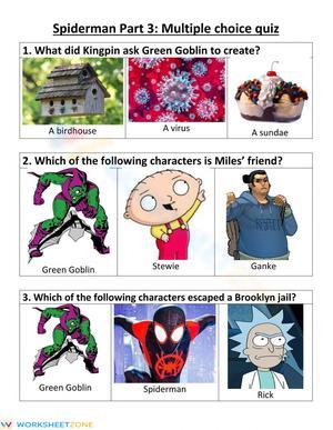 Grade 6-9 Spiderman — Printable No-Prep Worksheet