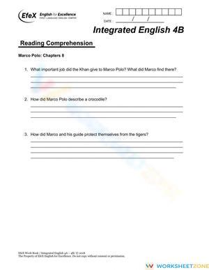 Printable Marco Polo Reading Worksheet | Grade 4 ELA