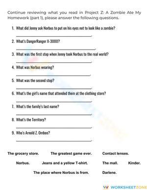 Printable Grade 4 Reading Worksheet: Project Z Story