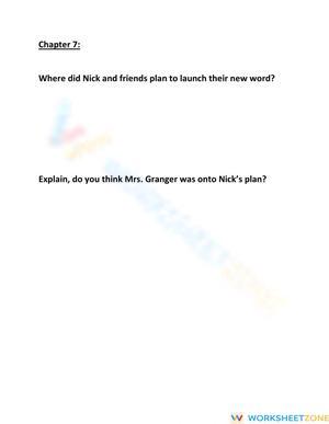 Printable Frindle Chapter 7 Questions | Grade 5 ELA