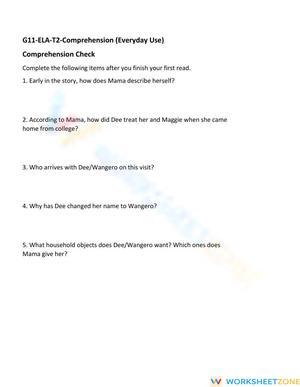Everyday Use Comprehension