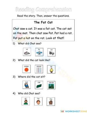 The Fat Cat - Reading Comprehension Worksheet for Kids