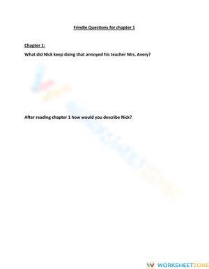 Printable Frindle Chapter 1 Questions | Grade 5 ELA