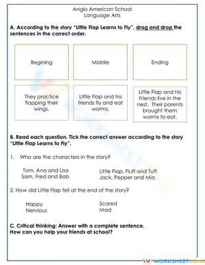 Little Flap Learns to Fly: Printable Grade 3-4 Worksheet