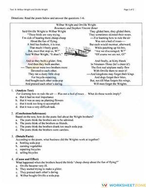 Printable Wright Brothers Reading Test | Grade 6-8 Aligned