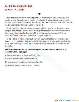 RL.4.2 Worksheet: Summarizing Text — Grade 4 Aligned