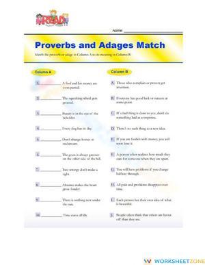 Essential Proverbs and Adages Match Worksheet | Grade 4-5