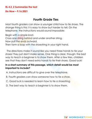 Essential RL.4.2 Worksheet: Summarizing Text Grade 4 Aligned