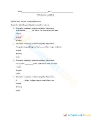 A Mr. Rubbish Mood Worksheet | Grade 3 Essential ELA