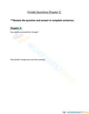 Essential Frindle Chapter 2 Questions | Grade 5 Printable