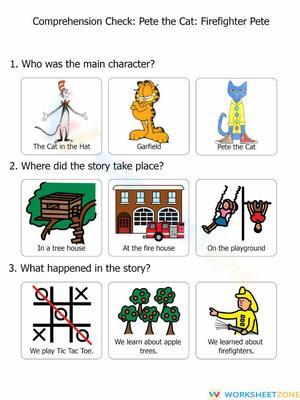 Essential Pete the Cat Comprehension Worksheet — Grade K-1