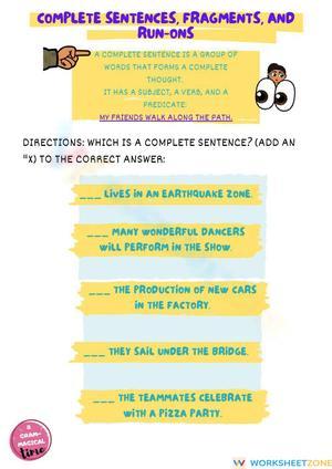Grade 4-6 Sentence Structure — Printable No-Prep Worksheet