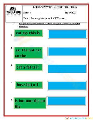 Printable CVC Words & Sentences Worksheet | Grade K ELA