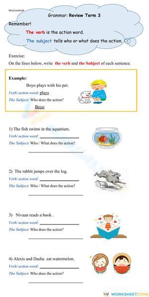 Grade 2 Subject and Verb — Printable No-Prep Worksheet