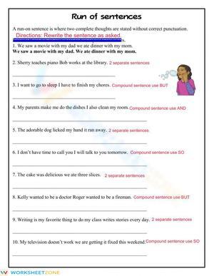 Grade 5 Run-on Sentences — Printable No-Prep Worksheet