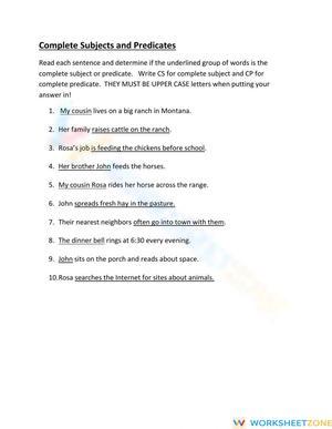 Complete Subjects and Predicates