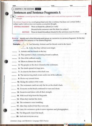 Sentences and Sentence Fragments A