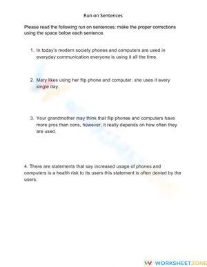 Grade 4 Run-on Sentences — Printable No-Prep Worksheet
