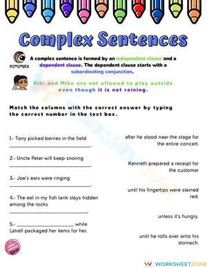 Grade 3 Complex Sentences — Printable No-Prep Worksheet