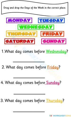 Days of the week before