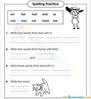 Printable Spelling Practice Worksheet | Grade 1 ELA