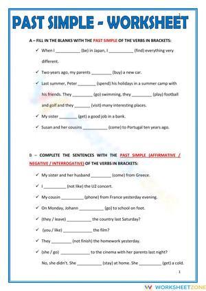 Past Simple Worksheet: Fill in the Blanks Grammar Practice