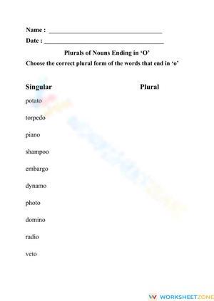 Essential Grade 3 Worksheet: Plural Nouns Ending in 'O'