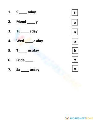 Days of the Week Missing Letter