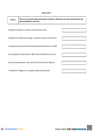 Spelling Correction Worksheet for Word Accuracy