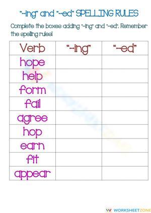 Printable Grade 3 Verb Endings (-ing/-ed) Worksheet