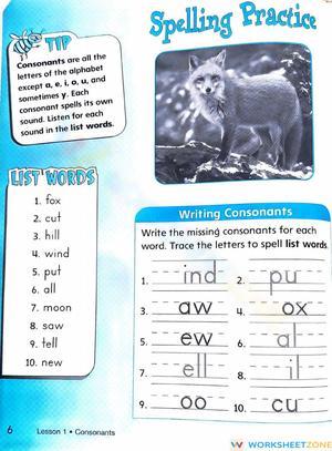 Printable Consonant Spelling Worksheet | Grade 1 ELA