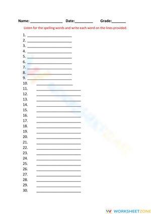 Grade 5 Spelling Test — Printable No-Prep Worksheet