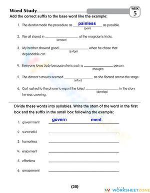 Grade 5 Suffixes — Printable No-Prep Worksheet