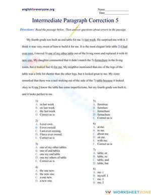 Grade 7 Paragraph Correction — Printable No-Prep Worksheet
