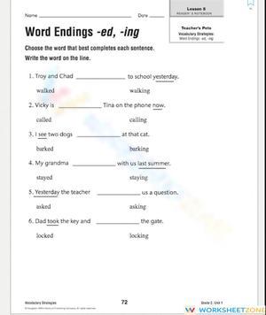 Grade 2 Verb Endings — Printable No-Prep Worksheet