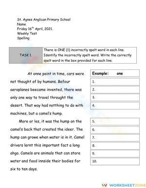Printable Spelling Worksheet | Grade 4 ELA