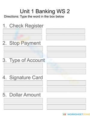 Grade 4 Banking Terms — Printable No-Prep Worksheet