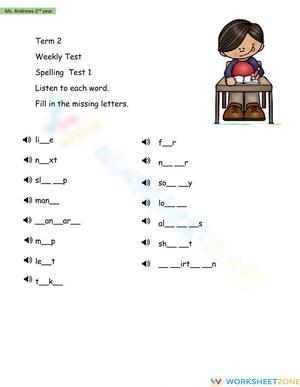 CCSS.L.2.2 Worksheet: Spelling Test — Grade 2 Aligned