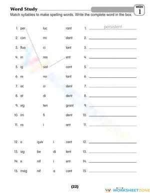 Grade 6 Syllable Matching — Printable No-Prep Worksheet