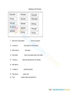 Printable Three-Letter Blends Spelling Worksheet | Grade 3-4