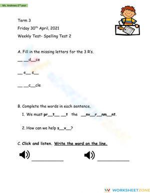Essential Grade 2 Spelling Test: Term 3 Weekly Assessment